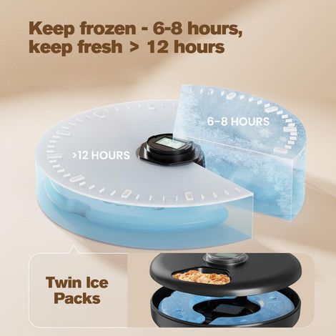 Distributeur automatique de nourriture pour animaux avec 6 compartiments, programmable pour chats et chiens, conservation au frais avec packs de glace, bol repas amovible et lavable, idéal pour nourri