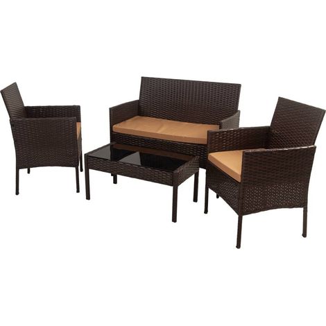 Set mesa, sofá y 2 sillones color marrón