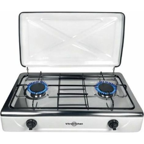 Gasherd Vitrokitchen 202BB Edelstahl kompakt zwei Brenner