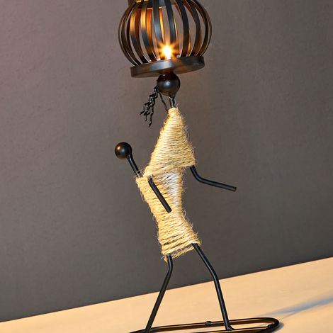 Bougeoir en Fer Forgé Forme Originale Corde de Chanvre Chandelier Artistique pour Décoration de Bar Table de Salle à Manger Type E