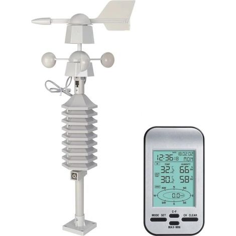 Station météo sans fil Avec écran noir et blanc sans Wi-Fi. Mesure de la vitesse du vent en plusieurs unités, écran LCD (1/4)