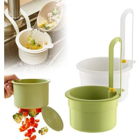 Passoire Évier Suspendue ,Autonettoyante, Vidange Rapide, Maille Fine - Filtre Déchets & Légumes pour Robinet de Cuisine(Weiß+Grün) (1/5)