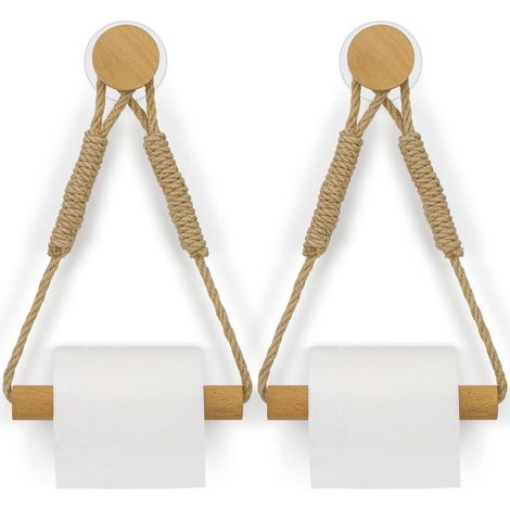 Toiletpapierhouder - Cordon En Coton Naturel 60 Cm - Fixation Sans Perçage - Style Industriel Boho - Pour Salle De Bains Cuisine Lave-Linge - 2 Pièces
