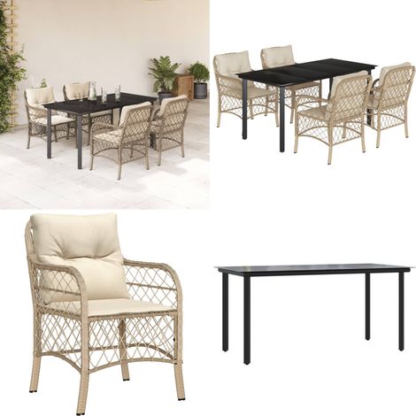 5-tlg. Garten-Essgruppe mit Kissen Beige Poly Rattan - Gartenessgruppe - Rattanmöbel (1/5)