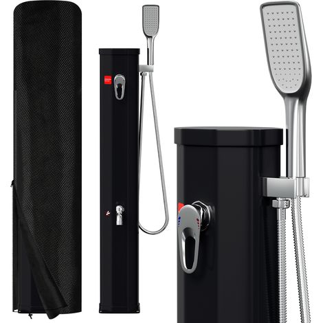 Jiubiaz Douche solaire 20 L avec demi-colonne, housse de protection, bouchon de vidange et douchette à main - Noir (douche de jardin, douche de piscine, camping)