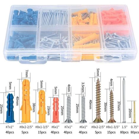 360 Pièces Universal Kit Vis et Chevilles Ancrage d'expansion, Chevilles Vis Creuses Maçonnerie Autoperceuses, avec Vis à Bois (1/3)