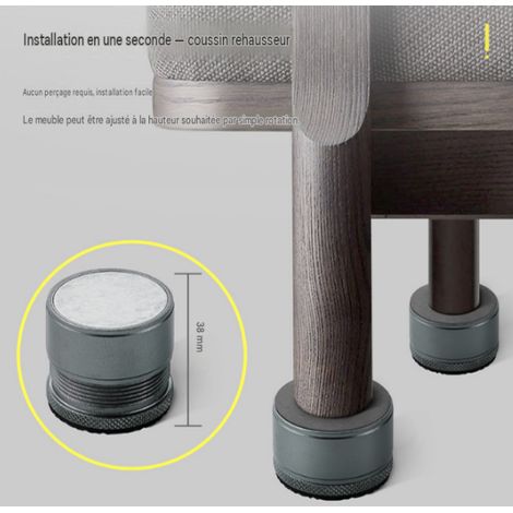 Pied de meuble réglable sans perçage, surélevateur pour canapé table basse lit, anti‑bruit, 1 pièce (1/3)