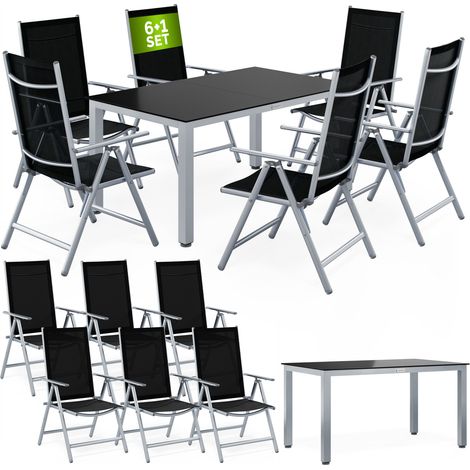 CASARIA® Conjunto de 1 Mesa y 6 Sillas de Aluminio Bern 6 Personas 150x90cm Silla Plegable 8 Posiciones Muebles Exterior Plata (1/5)