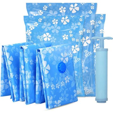 Juego de 9 bolsas de compresión al vacío con bomba manual para viajes, sala de estar, hogar. (1/5)