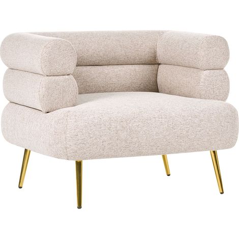 Poltrona decorativa con rivestimento in tessuto e gambe in acciaio dorato beige Bovik
