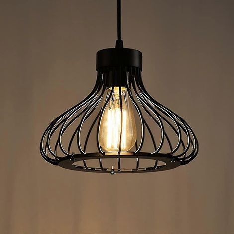 Suspension industrielle vintage en métal noir, style rétro, lampe de plafond vintage (1/3)