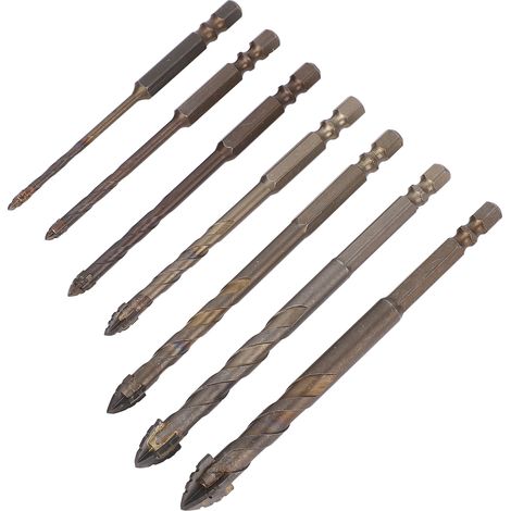 Jeu de forets à maçonnerie, 7 pièces, mèches à béton à tige hexagonale pour ciment, verre, bois, carrelage, brique, taille 3-12mm