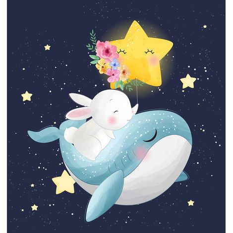 Papier peint panoramique Enfants - Baleine Etoile - 239 cm x 255 cm (1/2)