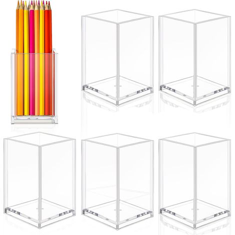 BEBUSINGOTO 6 piezas de soporte para bolígrafos de acrílico transparente, soporte para brochas de maquillaje, soporte de escritorio, accesorios góticos, organizador cuadrado de papelería, soporte para (1/4)