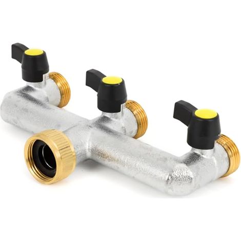 Divisore per rubinetto da 3/4 di pollice, connettore per tubo flessibile a 3 vie, connettore per rubinetto flessibile con 3 valvole separate per casa, giardino, cucina (1/5)