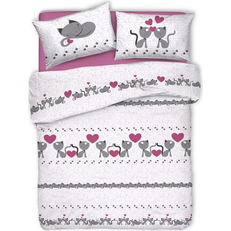 Copripiumino made in italy fantasia Gattini 100% cotone stampa digitale Rosa - Singolo