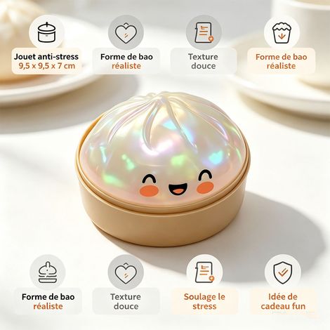Balle anti-stress souple en forme de petit pain, 9,5 cm de diamètre, jouet anti-stress, aide à soulager l'anxiété, objet de décoration de bureau - blanc perle. (1/5)