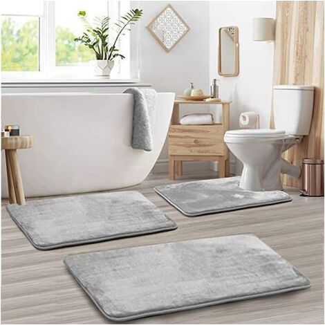Grey bath mat – Modular 3-piece set – Non-slip, super thin, soft, absorbent and quick-drying – 50 x 80 cm, for bathroom, bathtub and kitchen (1/5)