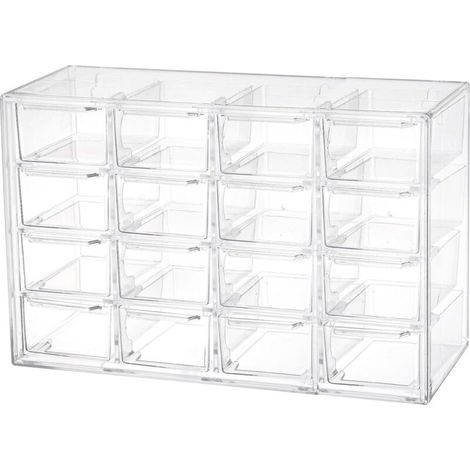 Liemuao Tiroirs de Rangement Empilables, Boite Tiroir Transparent pour Petites pièces, Bijoux, Perles, Outils, Organiseurs Maquillage Coiffeuse et Bureau (16 Tiroirs) 16 - (1/5)