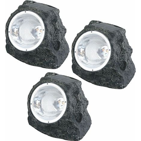 Pack de 3 spots de jardin solaires LED – Éclairage extérieur auto-chargeant – Plastique gris – IP44 – Parfait pour allée, massif ou terrasse (1/5)