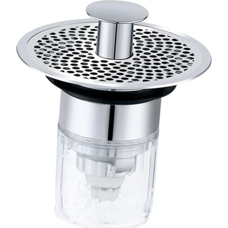 Bouchon de lavabo - inox/ABS - bouton-poussoir - anti-fuite (1/5)