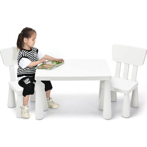 Goplus – Table enfant avec 2 chaises en plastique – Charge 50kg – Utilisation intérieure/extérieure – Conception stable et sécurisée