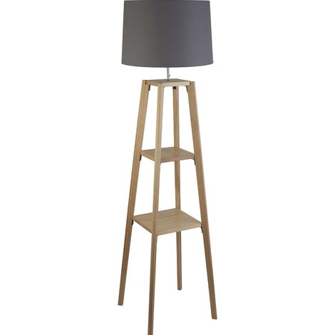 Piantana Contemporaneo Shelf Legno Marrone Tessuto Grigio 1 Luce E27