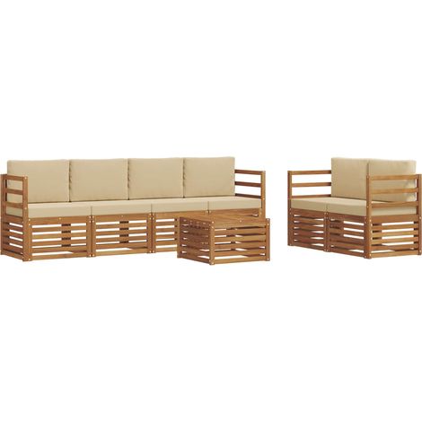 Outdoor-Sofagarnitur 7 pcs Natur und Beige Massivholz Akazie vidaXL