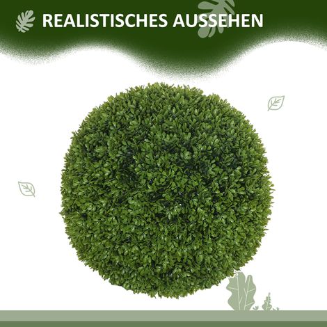 Lot de 2 boules de buis artificielles vertes, résistantes aux UV, parfaites pour décoration intérieure et extérieure.