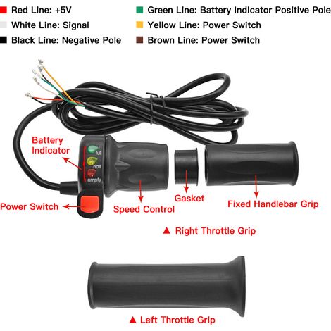 Guidon vélo électrique droit et gauche 36V/48V, poignée accélérateur avec indicateur batterie, interrupteur alimentation, poignée torsadée, pouce (1/5)