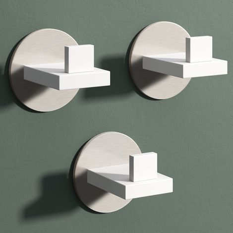 Mai & Mai Kleiderhaken 3 Stück Wandgarderobe Wandhaken aus Edelstahl Garderobenleiste Garderobenhaken 8cm Matt weiß + Nickel gebürstet Stalo-08