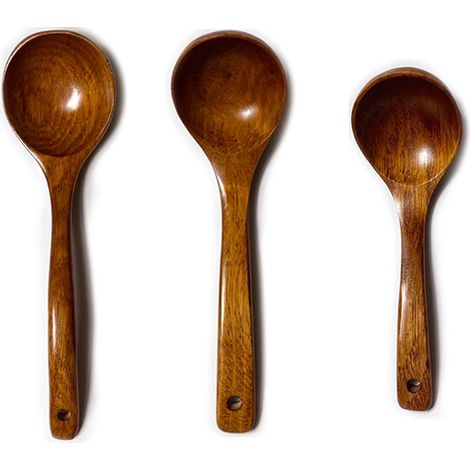 Cuillère À Soupe En Bois - En Acacia Naturel - Pour Cuisinière Et Casseroles - Lot De 3 (1/5)