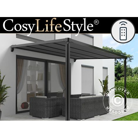 Pergola adossée, pergola murale Santa Ynez, 4x3m, Noir/Gris foncé - Dancover