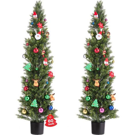 Arbre Topiaire Artificiel Cèdre Lot de 2 152,4 cm Plante Artificielle Décoration Intérieur et Extérieur Base Ciment (1/5)