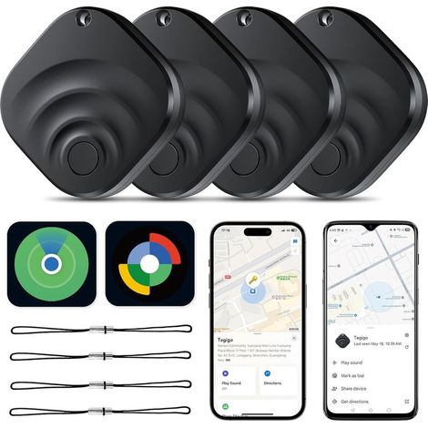 4er-Pack Tag-Tracker für Android & iOS, kompatibel mit Apple „Wo ist“ und Google Find Hub, GPS-Tracker für Android & iOS mit austauschbarer Batterie, für Geldbörsen/Koffer/Schlüssel/Gepäck (4 Schwarz) (1/5)