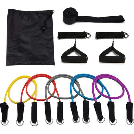 Widerstandsbänder Set mit 5 Übungsröhren, Türanker, Knöchelriemen und Tragetasche, für Muskelaufbau, Yoga, Pilates und Physiotherapie (1/4)
