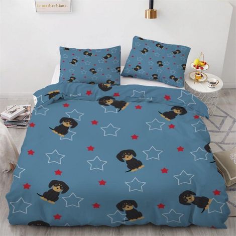 Bettwäsche-Set Dackel 155x220 cm 3-teilig Mikrofaser mit Reißverschluss