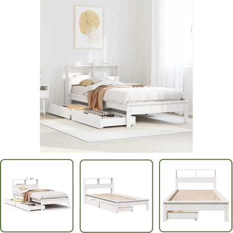vidaXL Massivholzbett mit Regal ohne Matratze Weiß 75x190 cm Kiefer (1/5)