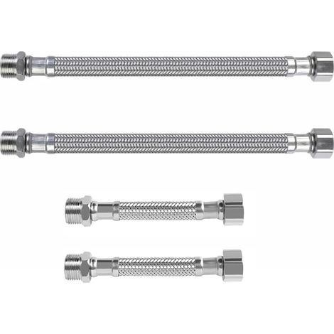 4 Tuyaux Flexibles 3/8 Pouce en Acier Inoxydable 304 – Tuyau Armé pour Robinet, Évier et Douche (20cm + 10cm) – Raccord Fileté Haute Pression, Anti-Rouille et Durable (1/5)