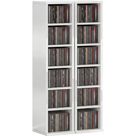 HOMCOM Set of 2 CD Storage Units with Adjustable Shelves, High Gloss White (1/5)