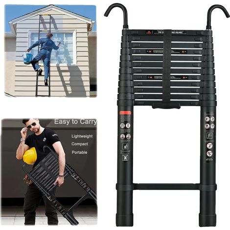 Scala telescopica, altezza 5 m, portata 150 kg, lega di alluminio, design pieghevole, piedini antiscivolo (1/5)