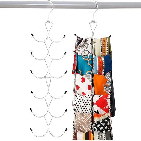 1 Pcs Porte-écharpe à 12 Compartiments, Cintre Foulard, avec Crochet Rotatif à 360 °, pour Foulards,Châle,Ceinture,Cravate (Blanc) (1/5)