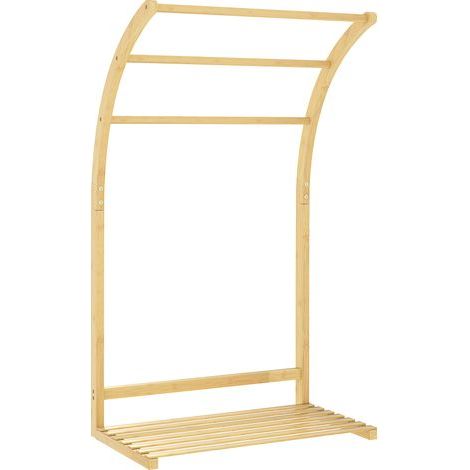 Porte-serviettes en bambou 3 barres avec étagère de rangement, pour la salle de bains et la buanderie, finition naturel (1/5)
