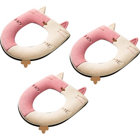 Couvre-Abattant De Toilette - 3 Pièces - Motif Chat - Tissu Doux Épais - Rétro-Étanche PU Double Couche - Fermeture Éclair - Universel (1/5)
