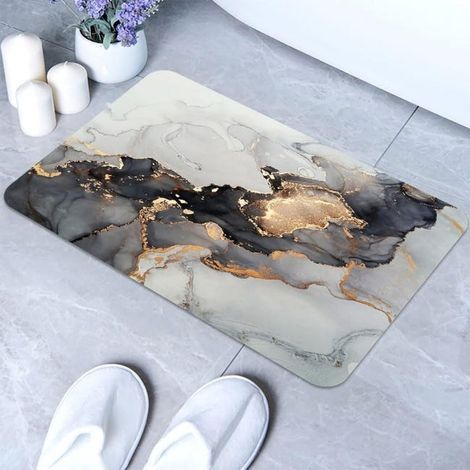 Tapis de salle de bain en marbre noir et blanc doré, tapis de sol de salle de bain super absorbant et ultra-fin (4060cm) (1/5)