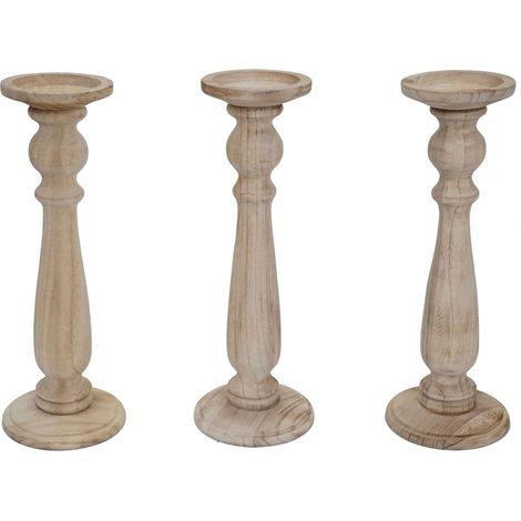Lot de 3 bougeoirs design vintage hauteur 35 cm marron naturel 040007497 (1/2)