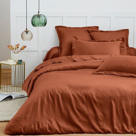 Parure de draps 4 pièces "Premium" pour lit 140 x 190 cm Paprika Coton Pur - - (1/4)