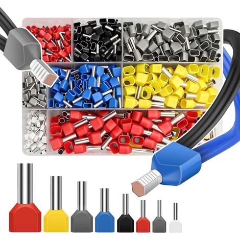 Packung mit 750 Doppeladern von 0,5 bis 10 mm², doppelseitige Kabeladern (0,5 bis 10 mm²), mit isolierter Kabelschuhdose, Kabelschuhset zum Verbinden von Kabeln.