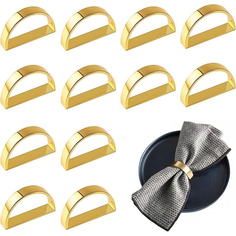 12 D-förmige goldene Serviettenringe aus Metall, mattgold, für Hochzeiten, Jubiläen und elegante Abendessen