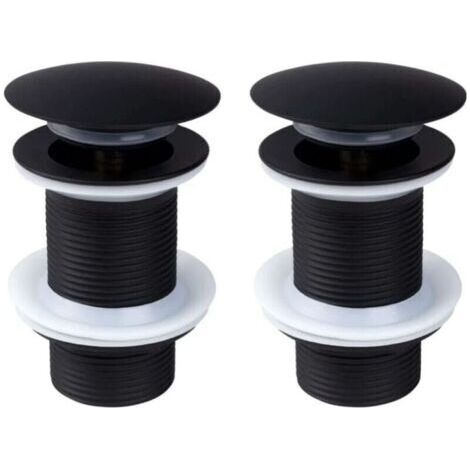 Bonde de Lavabo Noir Sans Trop Plein, 2 pièces Bonde de Lavabo Pop Up Noir Universelle, Bonde de Vidage Sans Trop Plein, Bonde de Vidange Sans Trop Plein, Bonde Pop Up Automatique pour Vasque